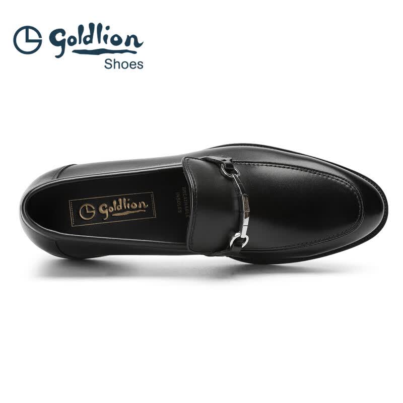 金利来（Goldlion）男鞋商务休闲鞋新品男士皮鞋休闲鞋套脚乐福鞋商务皮鞋男 黑色 44