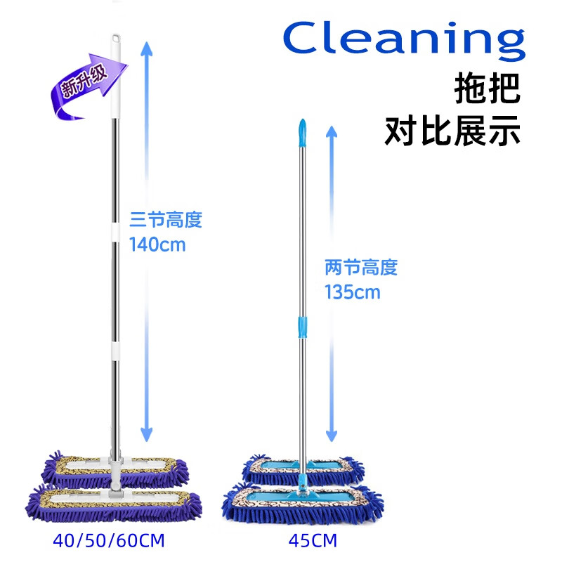 巧姨雪尼尔拖把毛毛虫干湿两用地板平板拖把旋转吸水一拖净家用拖布 雪尼尔拖把【蓝色】1个 60CM【加长型】