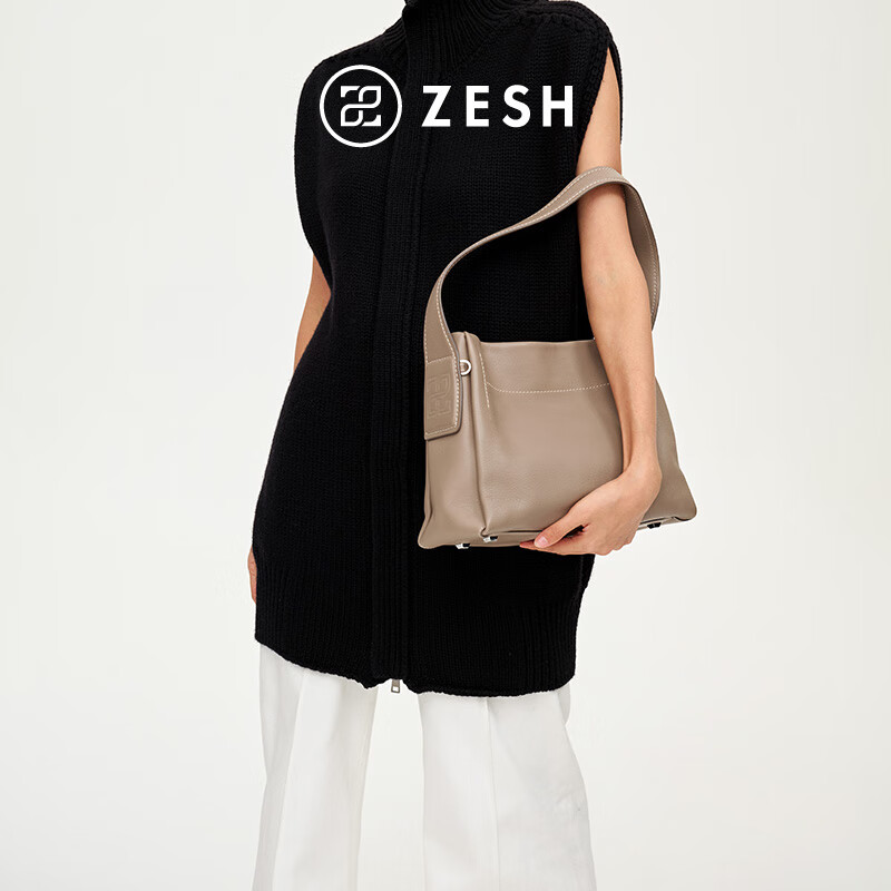 ZESH/泽尚 印象中号腋下包手拎包 通勤外出hobo单肩包女七夕礼物 大象灰