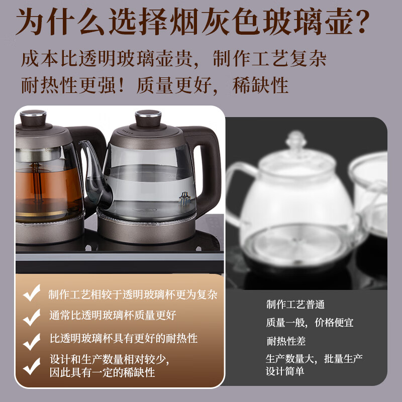 至异纯钛全自动烟灰玻璃底部双上水壶电热烧水壶泡茶壶茶台一体嵌入式电茶炉煮茶器煮水壶20x37 1.2L 纯钛烟灰色玻璃双手柄上水消毒款 20x37CM