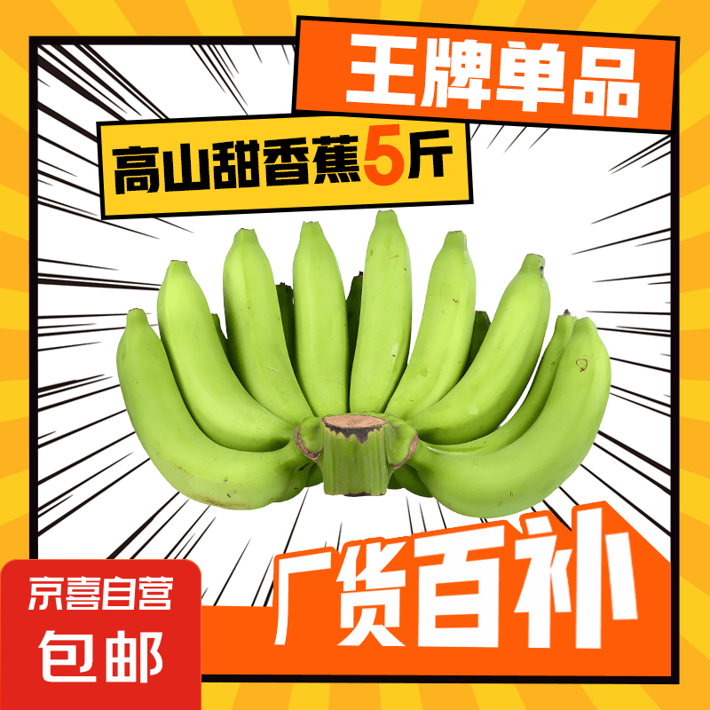 高山甜香蕉新鲜现摘自然熟青皮香蕉发货2-3天放熟吃 高山香蕉净重 5斤