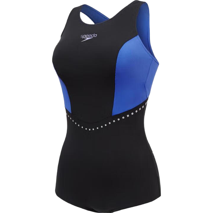 速比濤（Speedo）泳衣女電氣矩陣黑標Hero5.0鯊魚皮競速溫泉平角連體泳衣 黑/藍 34