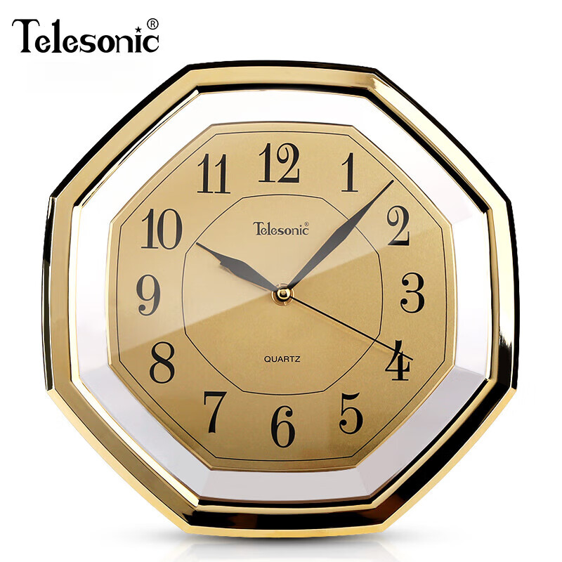 天王星（Telesonic）靜音石英鐘復古中國風(fēng)壁掛鐘 SH751D金色(直徑29.5厘米)【靜音