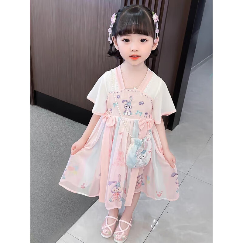 ����Ůͯ2025�¿��й��紺�ļ���װ��ͯ���ɹ�װ����ȹ�ŷ���ȹ ��ɫ��ͷ���廨�� 90 cm