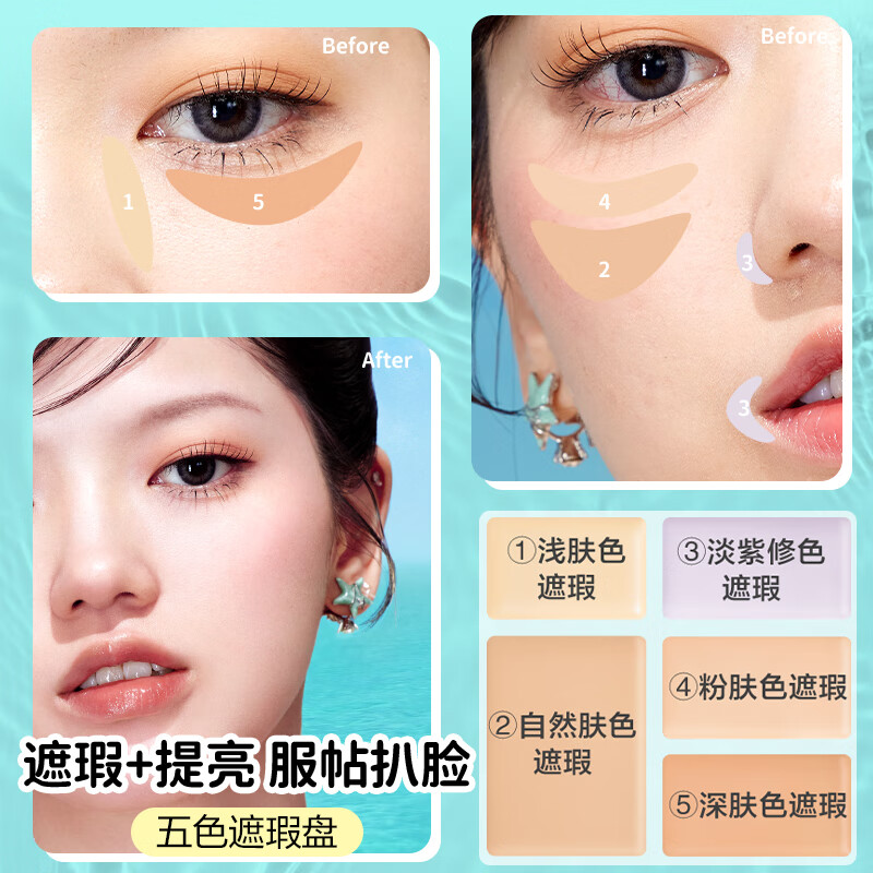 Pink Bear联名丑鱼限定面部综合盘眼影高光修容遮瑕 五色遮瑕膏盘 01(丑鱼限定)