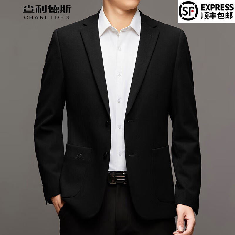 查利德斯西服男秋冬厚款韓版修身商務休閑西裝外套潮流小西裝上衣外套男 3565黑色 170碼【建議105-125斤】