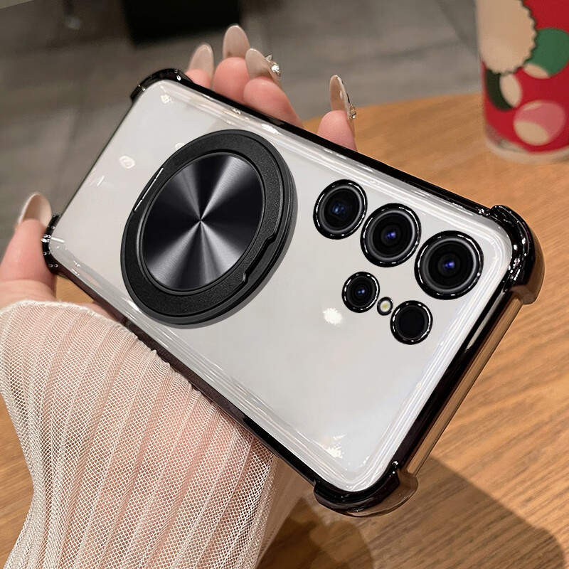 悦基适用三星S23手机壳S23ultra透明S23十保护硅胶套S9110自带镜头膜9160气囊全包防摔9180超薄u男女pl 【炫酷黑+磁吸支架】自带镜头膜送全屏膜 三星Galaxy S23