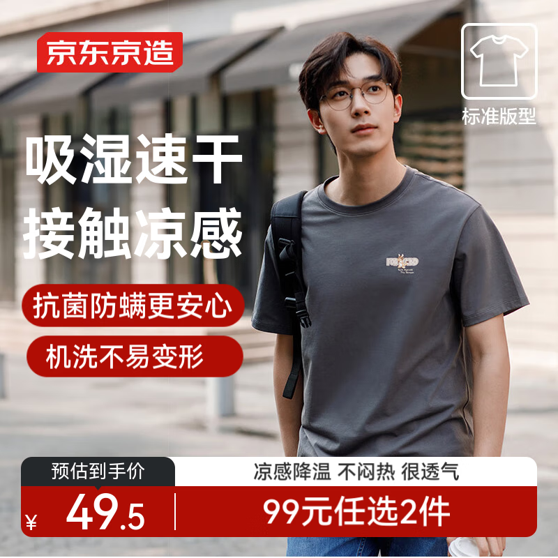 京东京造【凉感印花】男士夏季新款短袖t恤圆领T恤 灰色(龙灰色) L