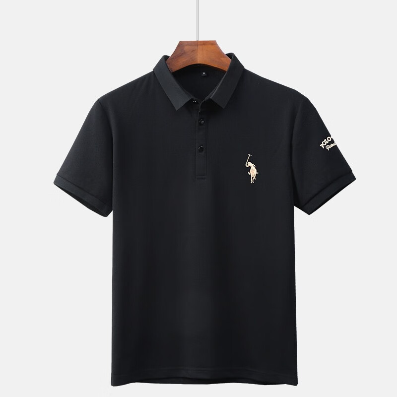 傳奇保羅保羅polo衫男士短袖冰絲白色商務(wù)休閑刺繡翻領(lǐng)t恤夏季上衣 ZD02-黑色 M