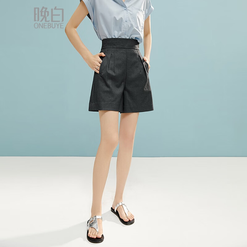 晚白【断码清仓】2026春款时尚休闲裤子休闲高腰微弹减龄短裤女 深灰色 26