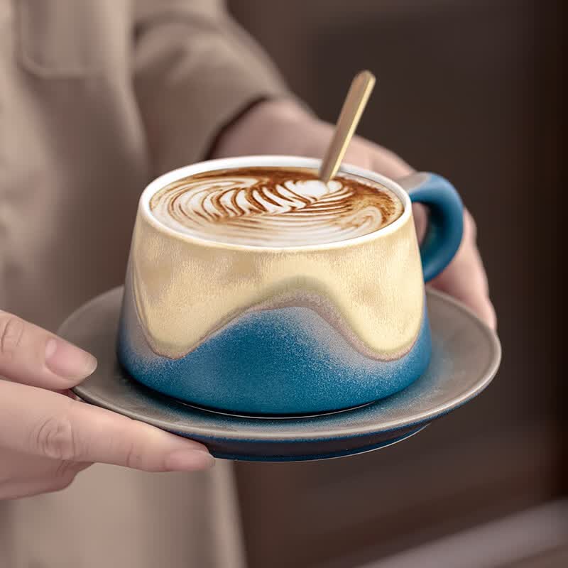 黄乾堂陶瓷咖啡杯情侣杯碟套装高颜值马克对杯结婚礼物伴手礼情人节礼物 见山咖啡杯-橙(简易礼盒)