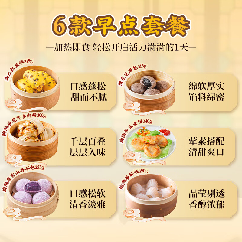 陶陶居广式面点包子早餐半成品生鲜虾饺早茶套餐组合 爆品早餐组合(1545g)