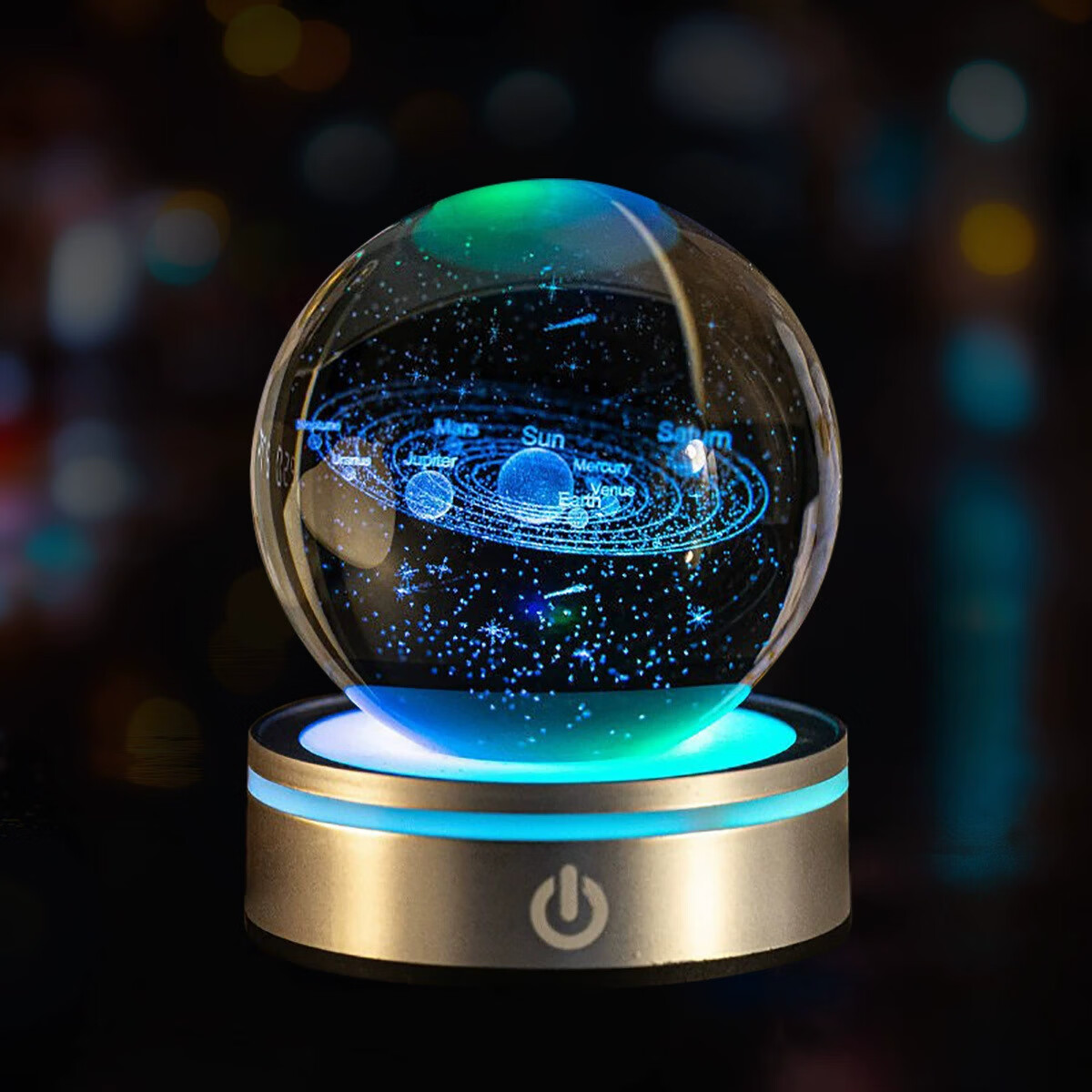 3D内雕水晶发光水晶球摆件送老师同学七彩小夜灯送情人礼物8CM 太阳系8CM+感应灯座