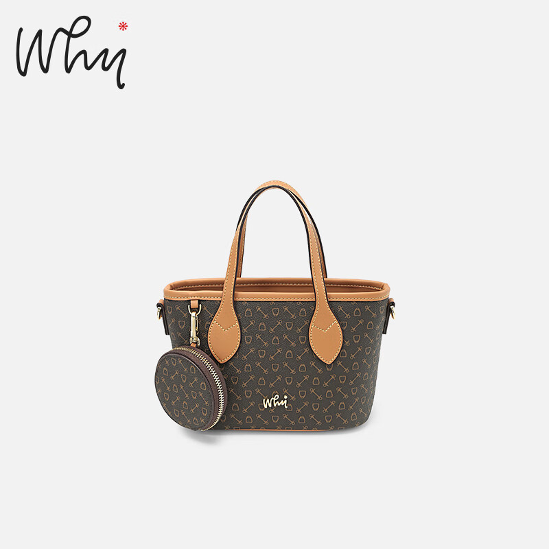 why小圣诞2025新款迷你托特包水桶菜篮单肩斜挎包女士手提包 啡色