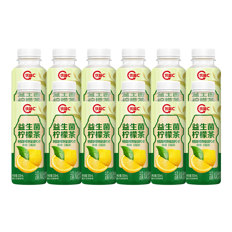 蒙牛（MENGNIU）优益C益生菌柠檬茶风味饮料PET瓶 300ml×12瓶