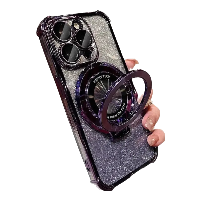 虎克船长适用iphone15promax手机壳苹果14?；ぬ状盼Ъ芷还?3pro镜头全包16plus防摔高级感硅胶闪粉女款 【梦幻紫】磁吸隐形支架-自带镜头膜 iPhone 14 Pro Max