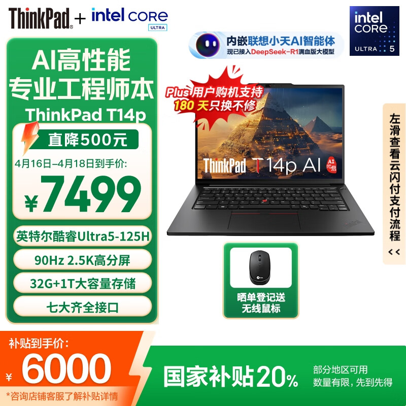 thinkpad/ThinkPad ThinkPad T14p �ʼǱ����� Ultra 5-125H 32GB 1TB