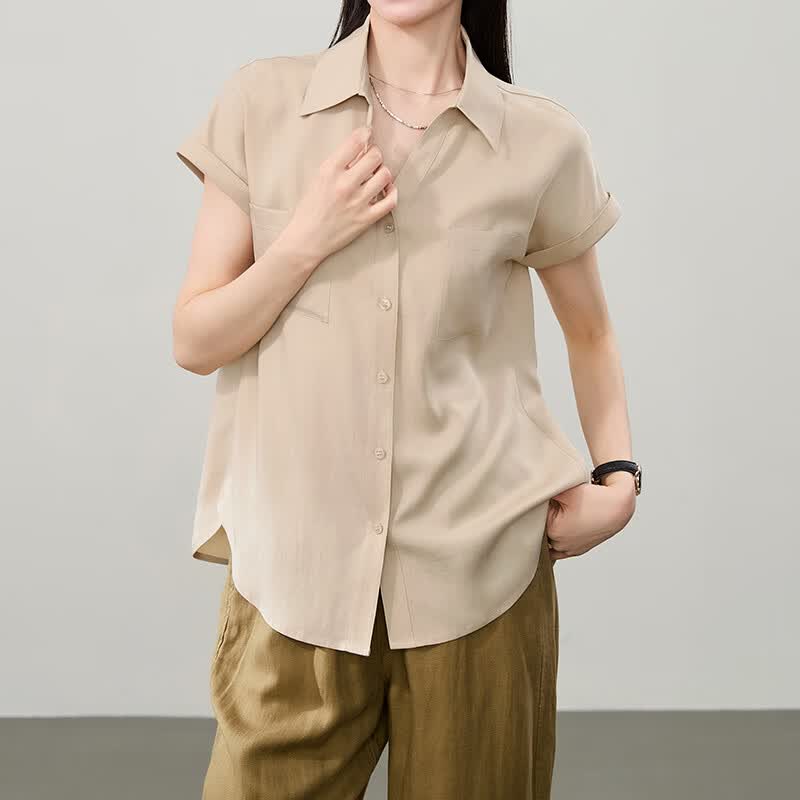 逸阳短袖衬衫女2025年夏季新款上衣白色开衫外穿显瘦宽松垂感衬衣 奶咖色 M