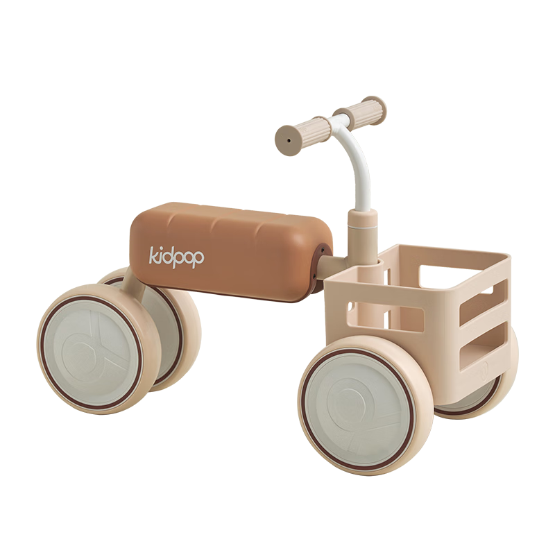 kidpop寶寶學(xué)步車四輪滑步車1-3歲兒童平衡車滑行車嬰兒玩具車周歲禮物 【前置車筐+獨(dú)立板凳】奶茶色