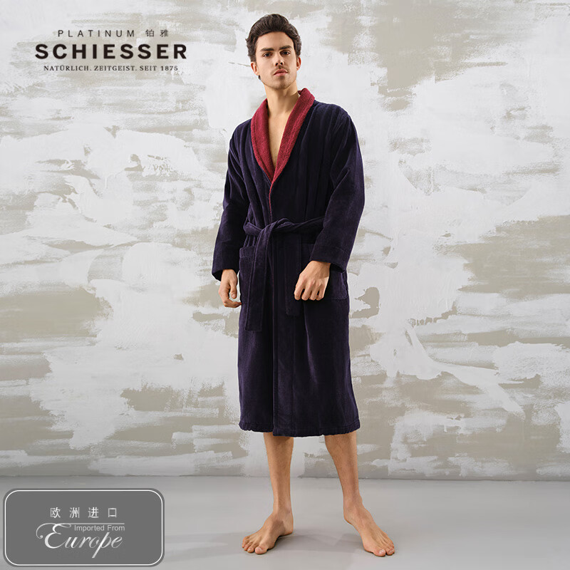 舒雅（Schiesser）男士铂雅黑牌纯棉睡袍毛巾布家居浴袍晨袍E9/22042R 宝藍 L