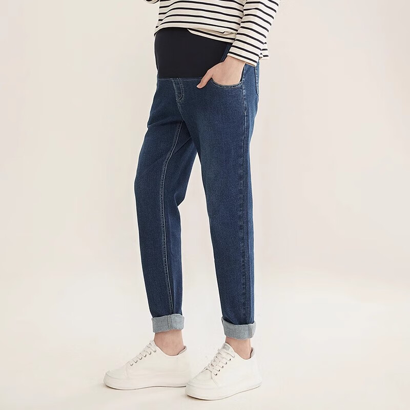 sohiwoo孕妇牛仔裤新款外穿大码直筒款小个子老爹牛仔裤 深蓝 2XL