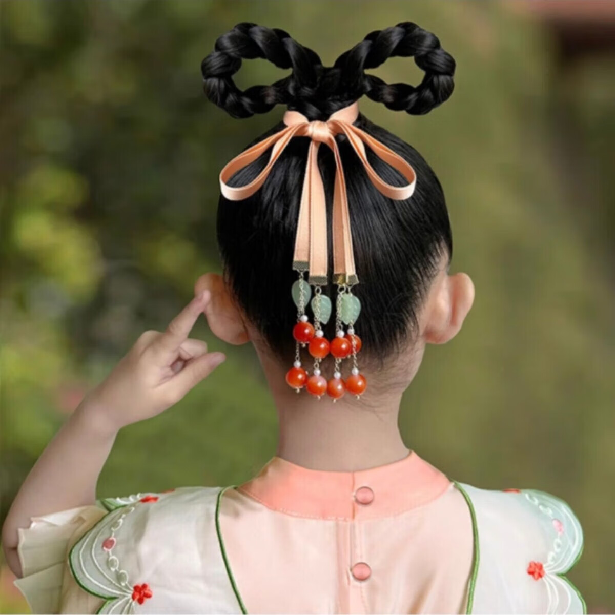 SNQP古風(fēng)漢服頭飾中國風(fēng)鈴鐺飄帶兒童古裝發(fā)飾女童編發(fā)頭繩綁發(fā)發(fā)帶 茵梔流蘇吊墜發(fā)帶【一對】