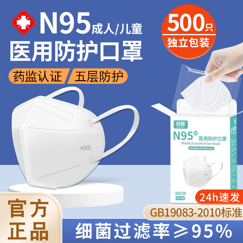 若硕夏季薄款n95医用防护口罩一次性医疗灭菌级成人专用正品官方 【折叠款】N95五层防护/白500只