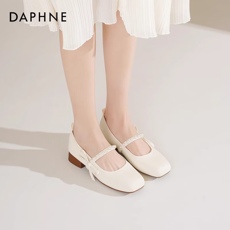 达芙妮粗跟玛丽珍单鞋女2025春季新款小皮鞋温柔软底晚晚鞋软底女鞋JL 米白色 37