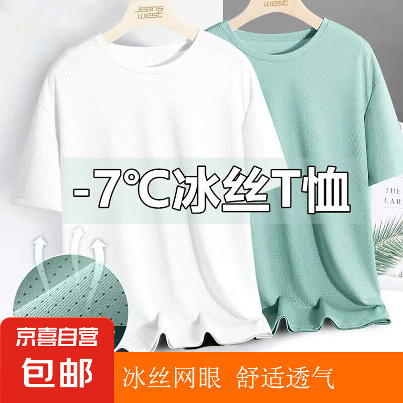 冰丝速干t恤男士大码短袖夏季运动透气凉感网眼体恤上衣服男吸汗 浅灰色 2XL