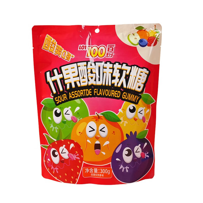 一百份（cocoaland LOT100）馬來西亞LOT100一百份水果酸味軟糖進(jìn)口qq橡皮糖零食喜糖酸糖 什果酸味300g