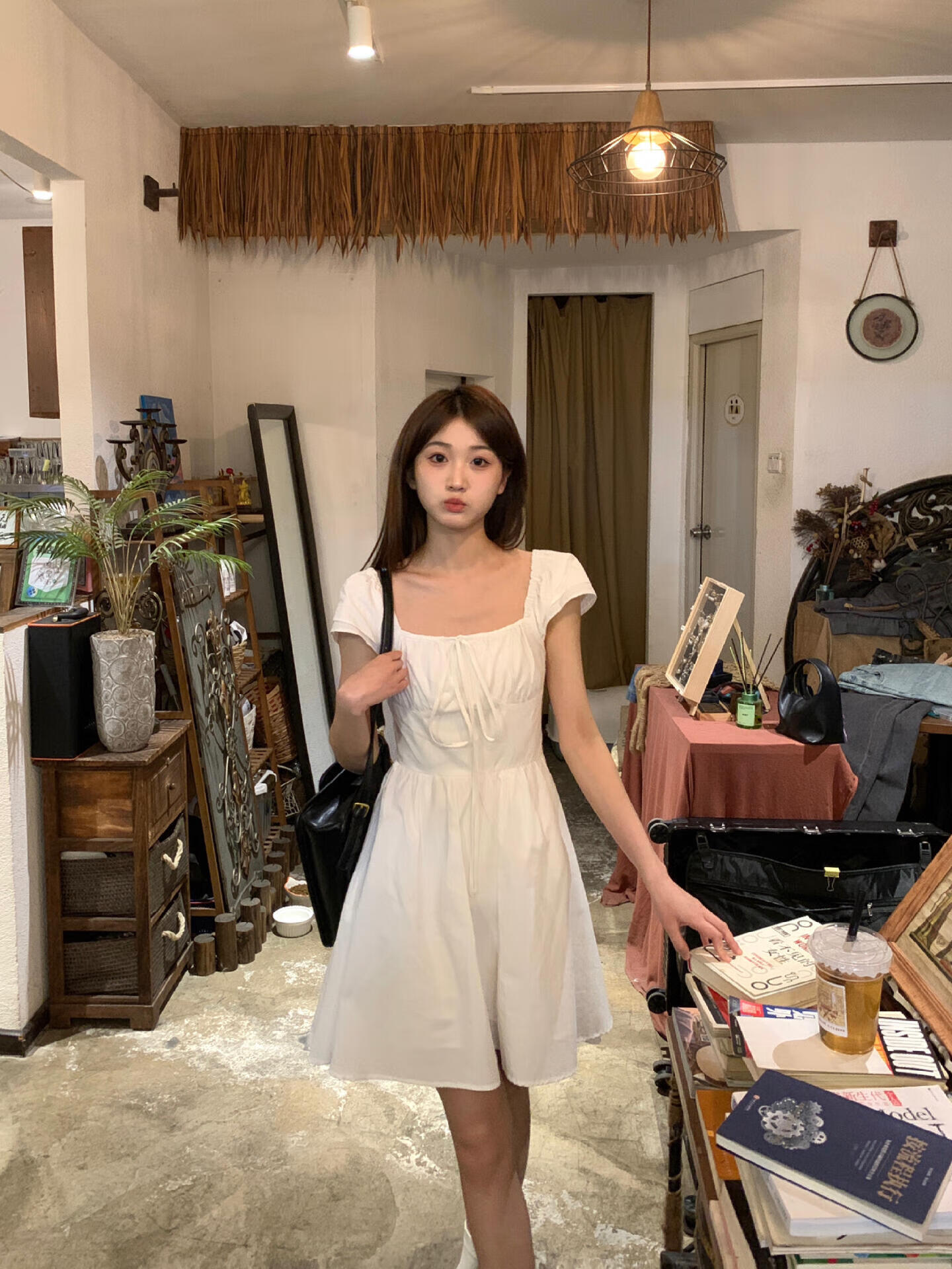 多闵短款连衣裙女夏小个子A字裙法式法式白色连衣裙女2025夏季新款甜 白色 S