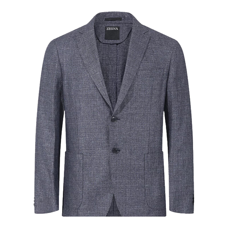 杰尼亚（Zegna）新品 男士两粒单排扣编织休闲西服西装上衣外套男装礼物男 950712A9 1DNMG0 蓝灰色杂色 50 /l