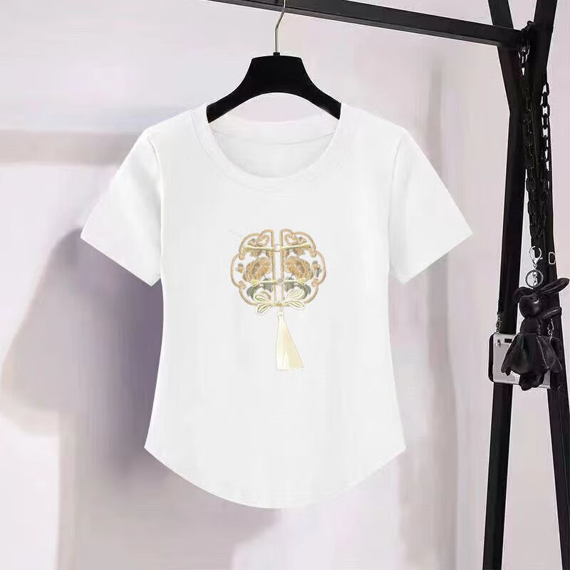 沐依琳T恤女夏季新款中國風(fēng)短袖恤寬松時(shí)尚百搭新中式遮肉簡約弧形上衣 白色【國風(fēng)-流蘇】 L 建議95-110斤