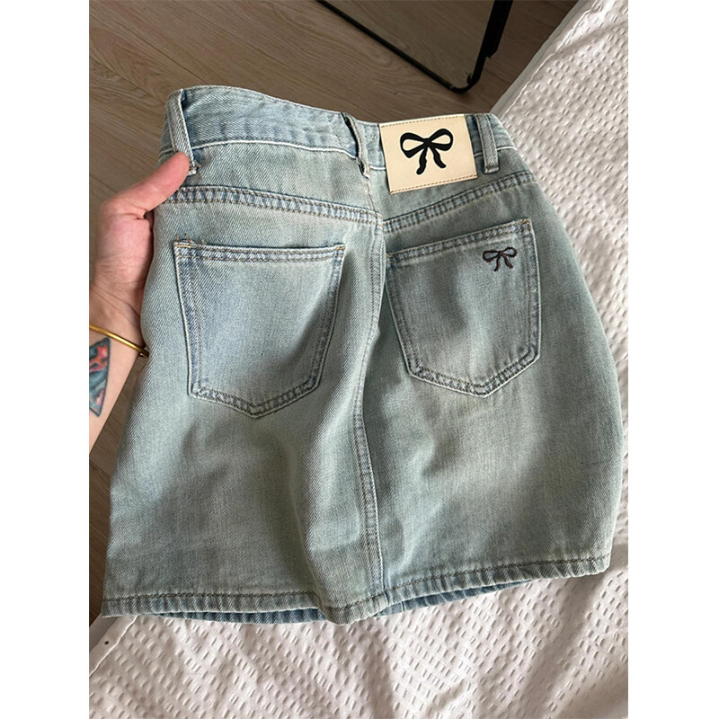 小野七天美式復(fù)古蝴蝶結(jié)刺繡牛仔半身裙女夏季辣妹包臀超短裙a字顯瘦裙子 L 【建議105-120斤】