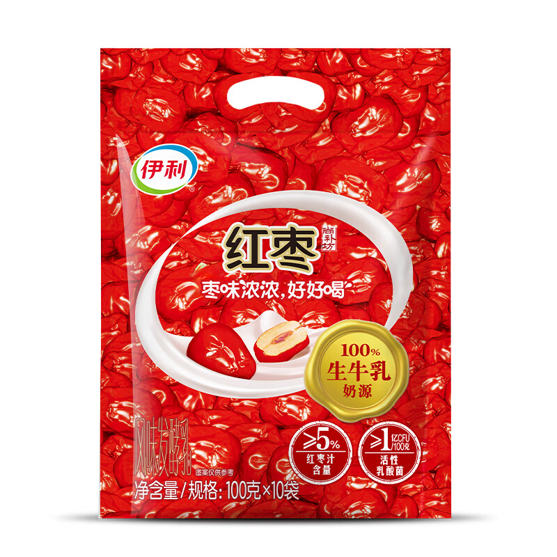 伊利红枣酸奶风味发酵乳100g袋装儿童老人成人营养早餐奶 红枣100g*25袋