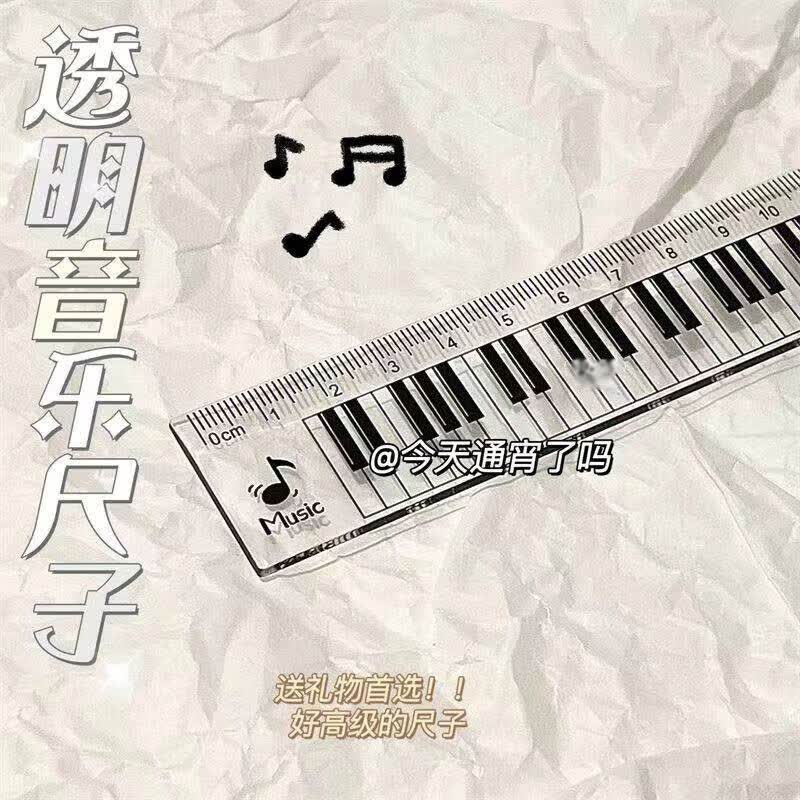 阡囤创意音符直尺钢琴键盘15cm学生文具 黑白键尺子【透明款】