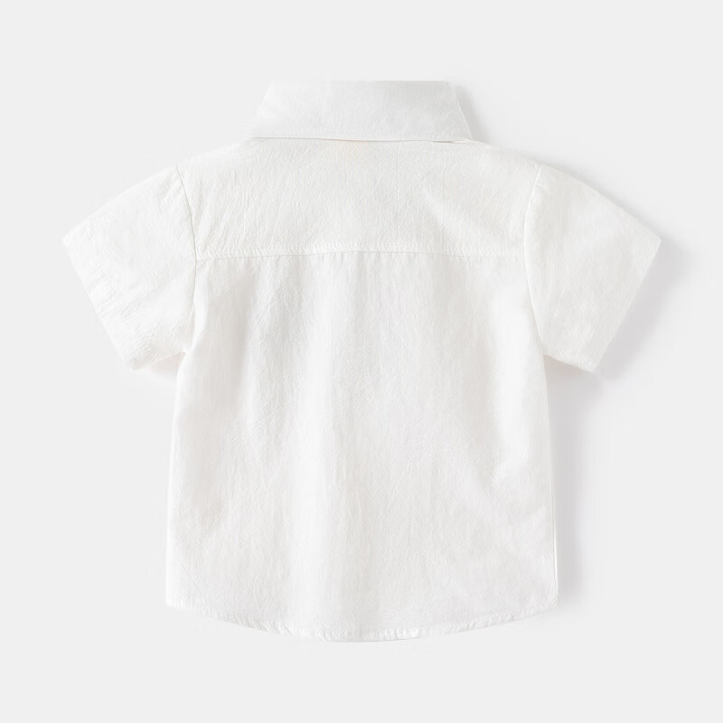 WELLKIDS夏季新款男童卡通短袖衬衫韩版宝宝领带刺绣洋气衬衣潮夏装 白色 90