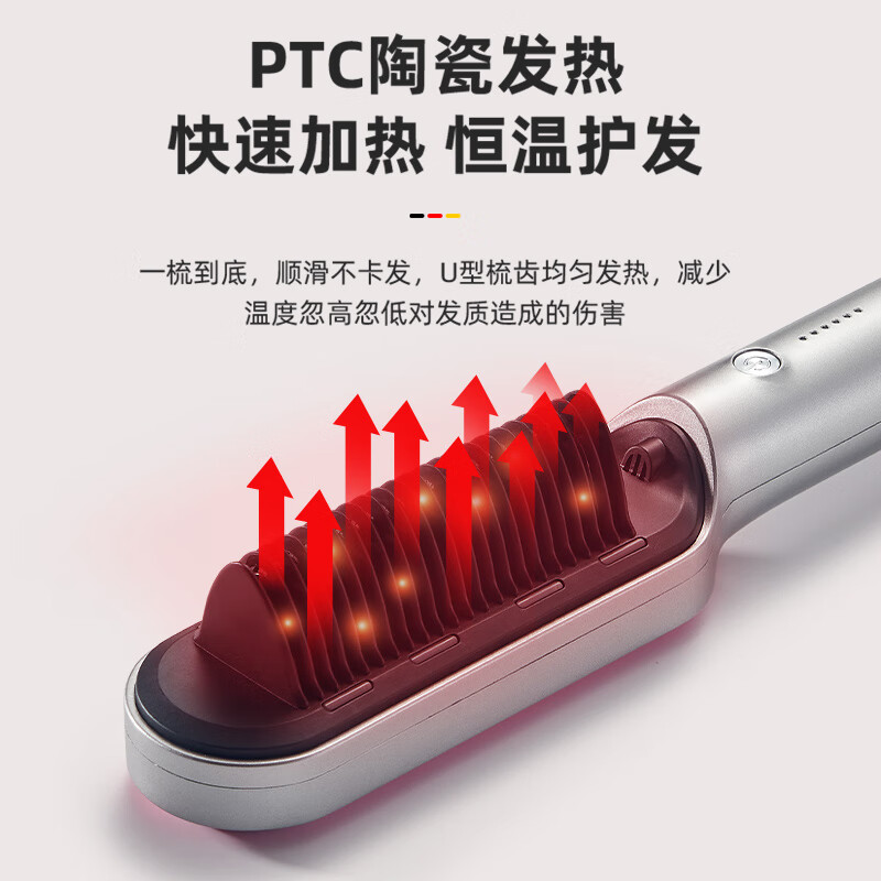 Gerllo直发梳内扣短头发蓬松神器造型梳子卷发棒两用不伤发懒人直发梳 KR-Z05S灰色 130mm