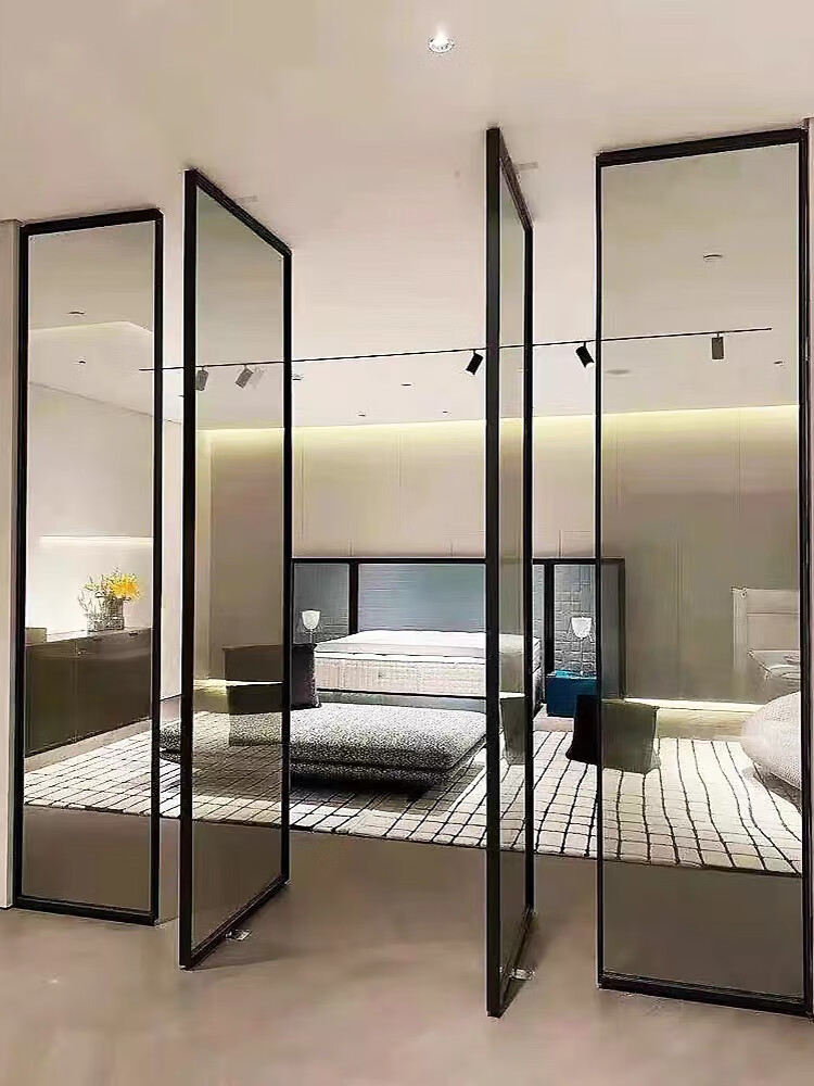 xmsj电动格栅旋转门中轴玻璃推拉门手动门边轴开门玻璃隔断偏轴门