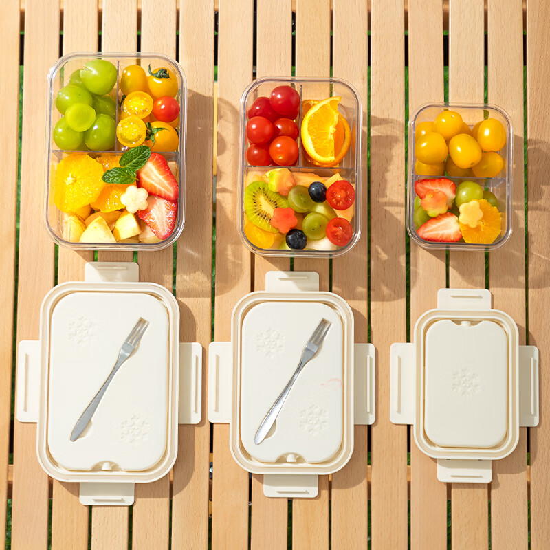 sungsa日本小學(xué)生水果保鮮盒便攜戶(hù)外露營(yíng)便當盒帶冰盒密封移動(dòng)小冰箱 (冰鎮)2分格450ml