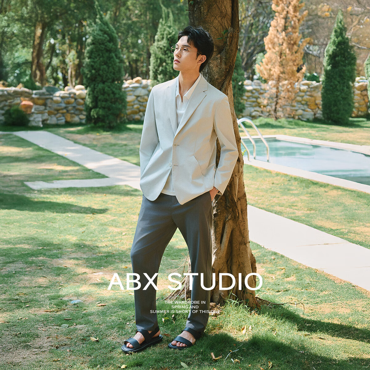 a.b.x【吸湿速干四面弹肌理面料】夏季压胶接缝工艺轻薄小西装男西服 黑色 2XL