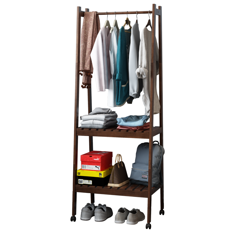 慕澜(MULAN)新中式落地实木挂衣架简易收纳卧室衣帽架可移动晾衣服鞋架 挂衣架【SM66型】