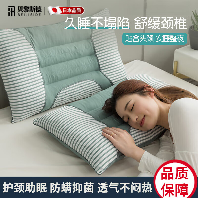 貝黎斯德【日本品質】決明子硬枕頭護頸枕睡眠頸椎病深度睡覺專用蕎麥枕芯 錦繡磁療決明子-水綠【一對裝】