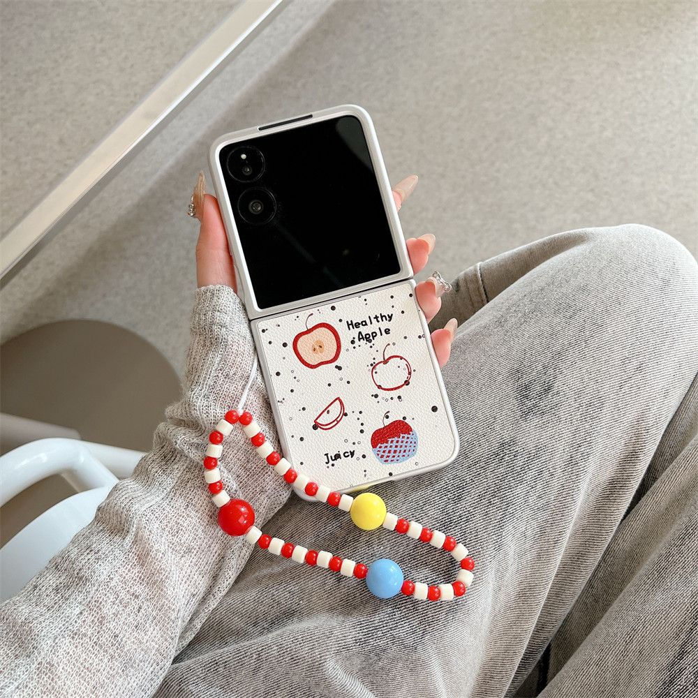 Hnew适用于小米mixflip手机壳新款皮纹泼墨苹果英文波点MIXFlip小折叠屏保护套全包防摔女带链条高级感 单壳【泼墨苹果 白色皮纹】轻奢肤感 全包防摔 小米MIXFlip