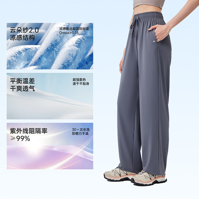VVC防晒裤女冰丝垂感防晒裤女夏季宽松直筒阔腿裤 星河灰 M