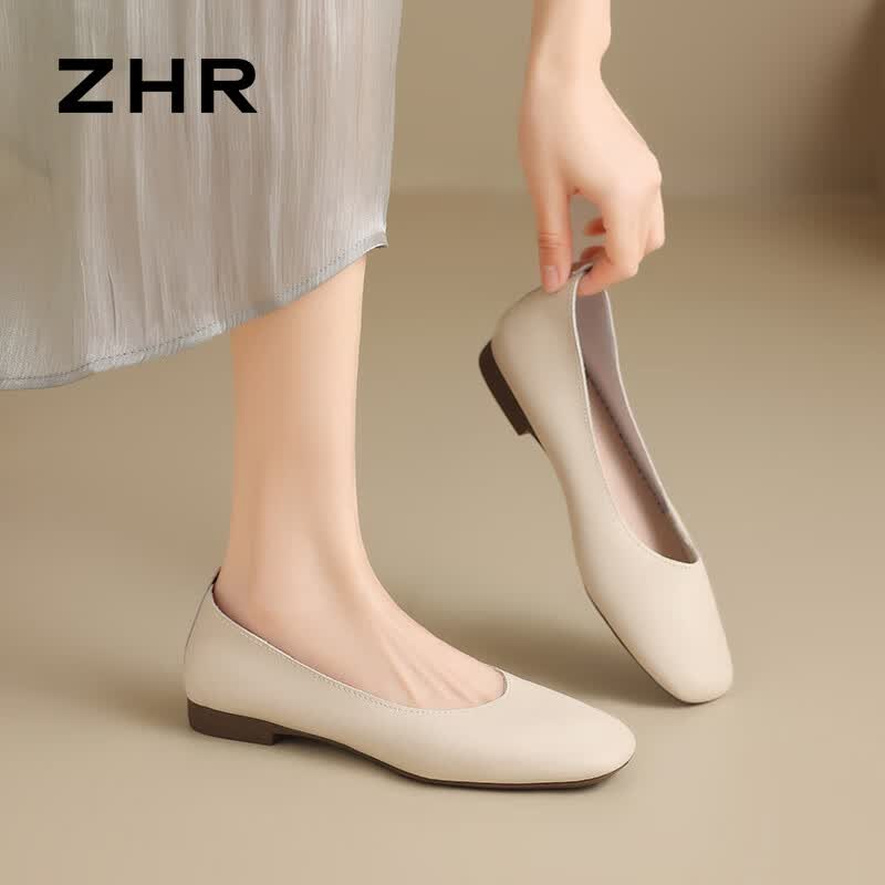 ZHR则则单鞋女温柔风软平底豆豆鞋复古方头套脚2026新款女鞋AH122米色37
