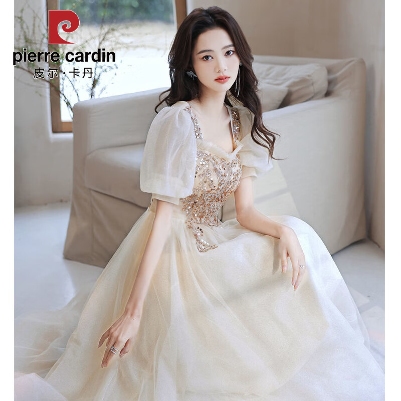 皮爾卡丹香檳色晚禮服小眾輕奢2025新款學生畢業(yè)宴會伴娘服感小個子夏 香檳色長款 4XL