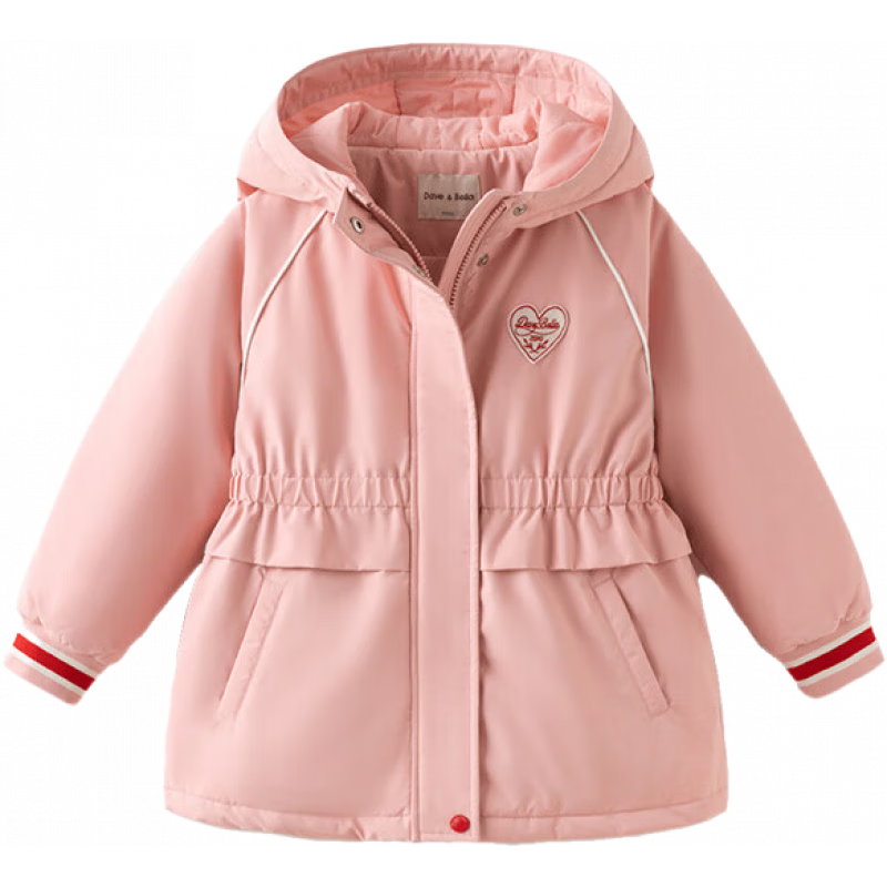 戴維貝拉（DAVE＆BELLA）兒童棉服兩件套冬裝新款女童連帽外套中大童搖粒絨內(nèi)膽小女孩棉衣 薔薇粉【現(xiàn)貨】 130 cm（建議身高120-130cm）