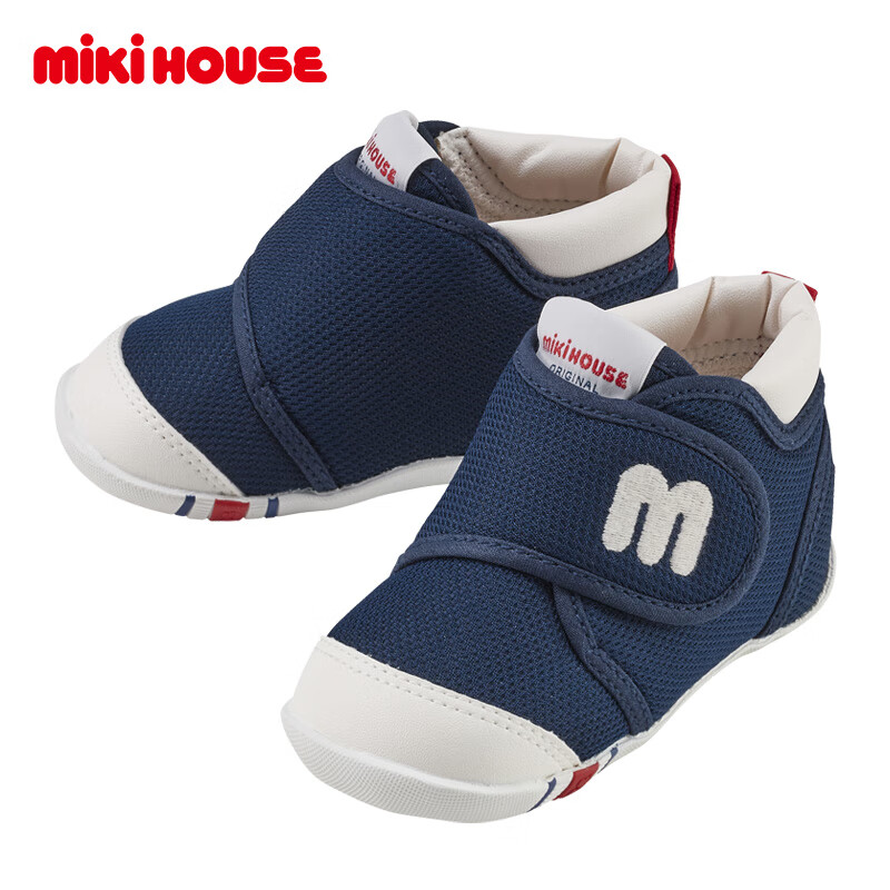 MIKIHOUSE學(xué)步鞋男女童鞋高性價(jià)比經(jīng)典嬰兒鞋寶寶運(yùn)動(dòng)鞋防滑HOTBISCUITS 藏藍(lán)色（簡(jiǎn)約刺繡款） 12 (適合腳長(zhǎng)11.5cm)