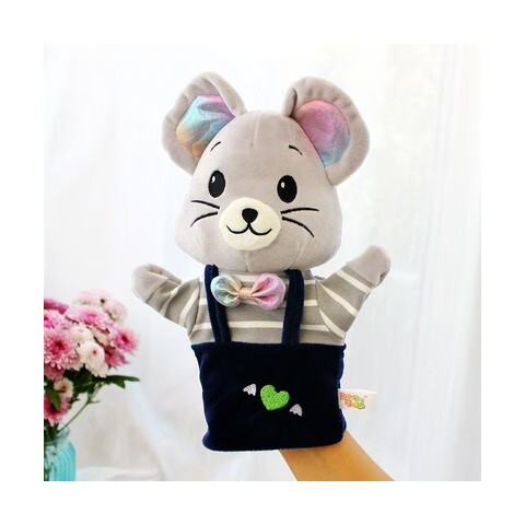 遥绾惜幼儿园十二生肖手偶玩具 动物手套手玩偶手指玩偶卡通毛绒娃娃 浅灰色背带老鼠